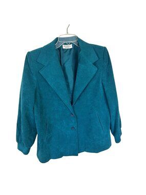 Vtg Womens Teal Jacket UltraSuede Blazer 3 Button Collar Pockets 80s Retro